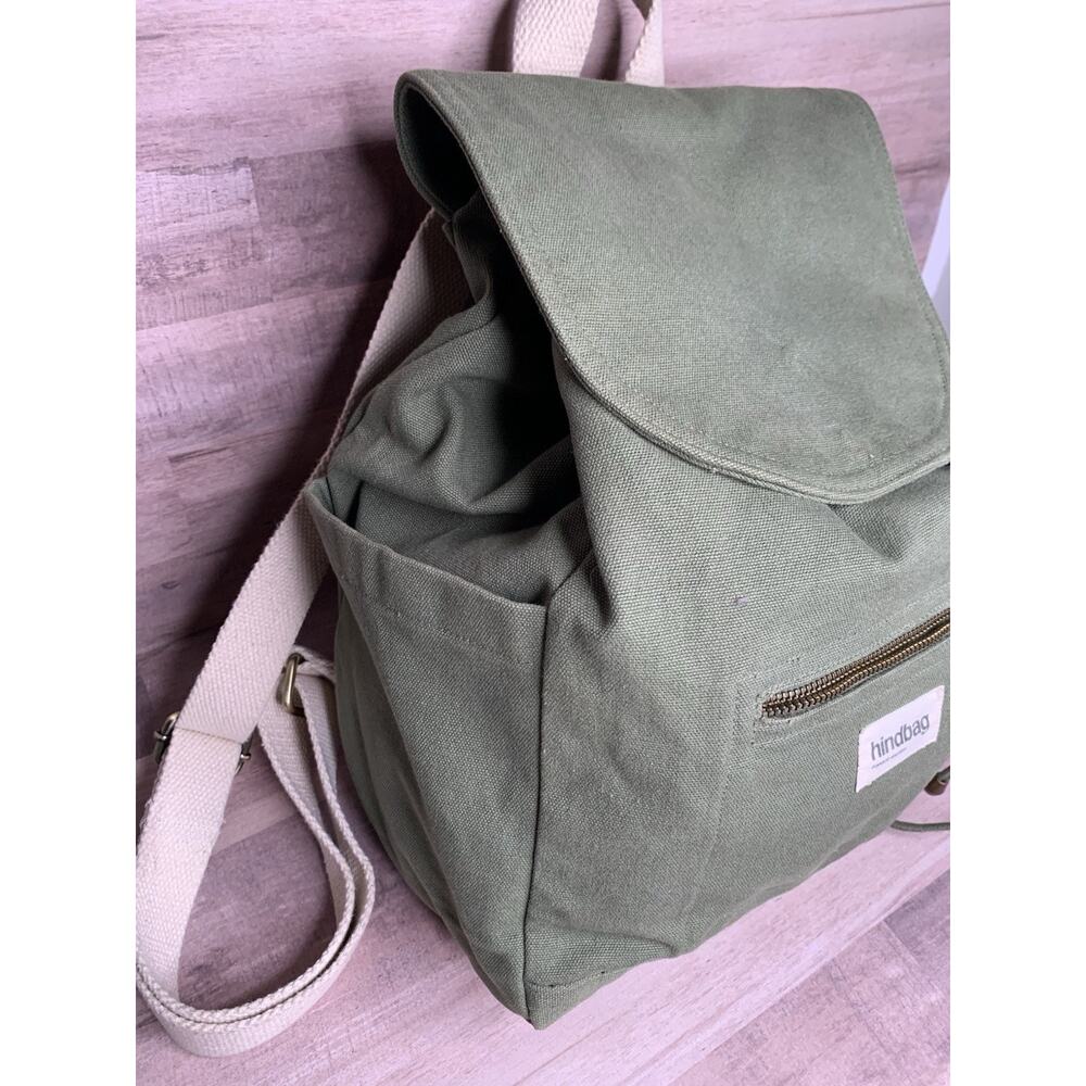 Hindbag Unisex Eliot olive green canvas Backpack bag with charm - Picture 7 of 13